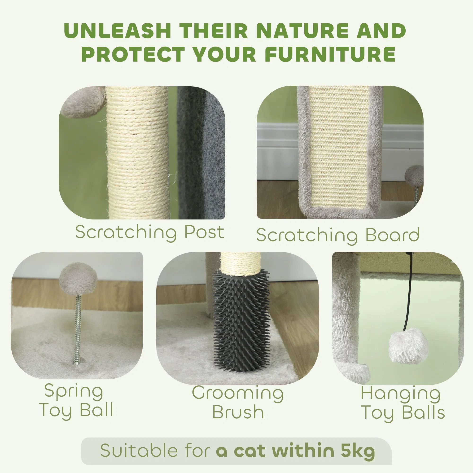 41 Inch Cat Tree with Scratching Posts, Cat Bed, Condo, Grooming Brush, Jumping Platforms, Toy Balls, Anti-tip Kit - Image 4