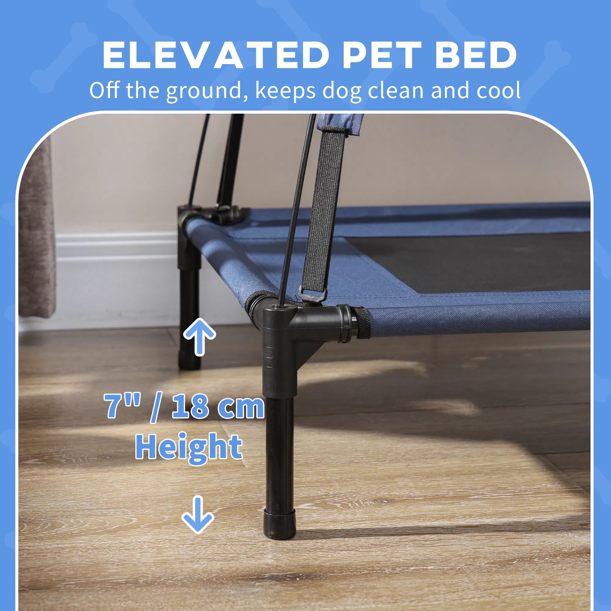 Elevated Dog Bed with Canopy, Portable Raised Dog Cot for L Sized Dogs, Indoor & Outdoor, 36" x 30" x 35", Dark Blue - Image 6