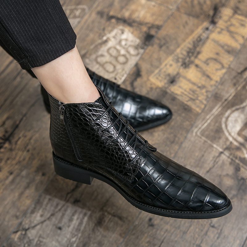 Men's Hundred Casual Snakeskin Pattern Pointed Toe Leather Shoes - Image 7