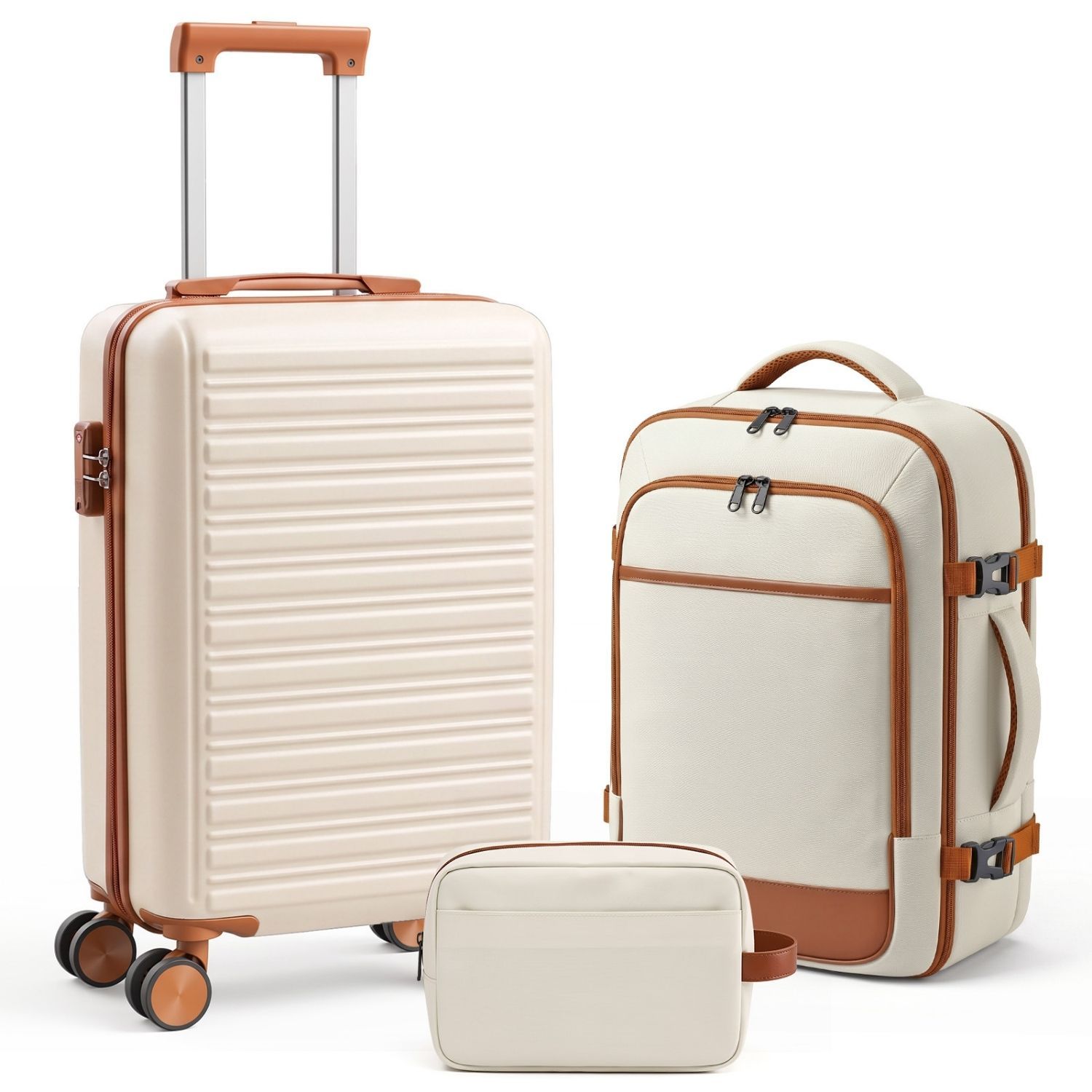 3-Piece Travel Luggage Set With Backpack, TSA Lock Hard Shell Carry On Suitcase And Travel Bag - Image 2