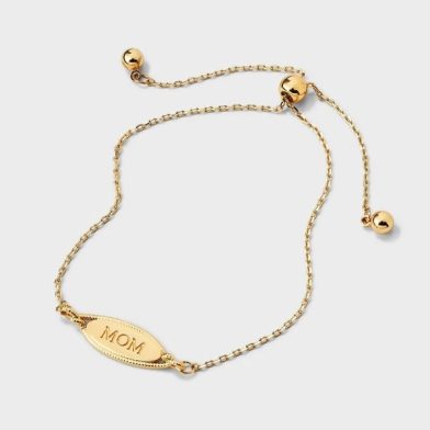 14k Gold Dipped "Mom" Oval Adjustable Bracelet - Gold