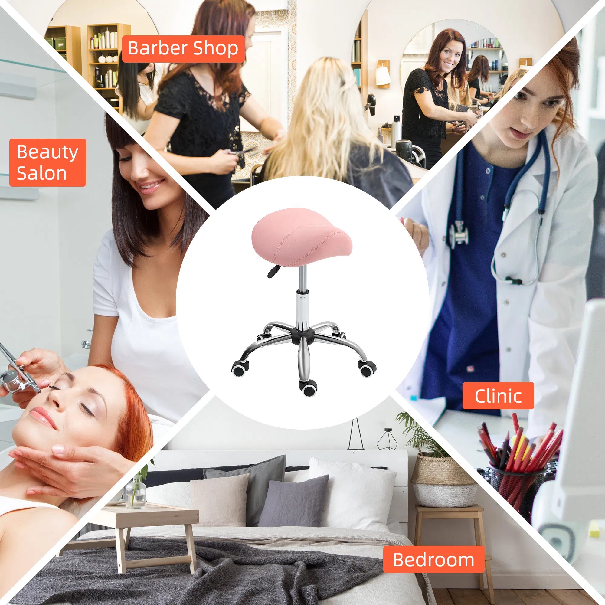 Cosmetic Stool Rotate Height Adjustable Salon Massage Spa Chair Hydraulic Rolling Faux Leather Saddle Stool, Pink - Image 4