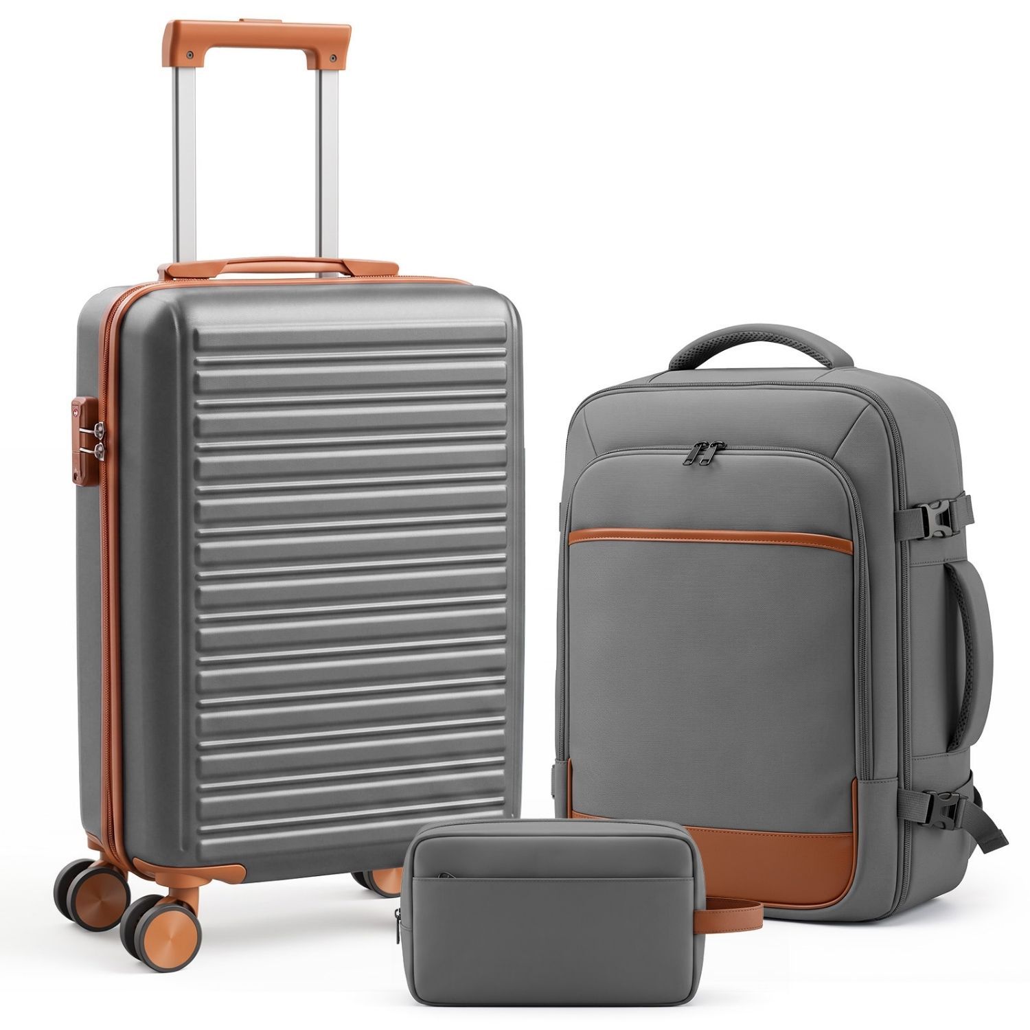 3-Piece Travel Luggage Set With Backpack, TSA Lock Hard Shell Carry On Suitcase And Travel Bag - Image 4