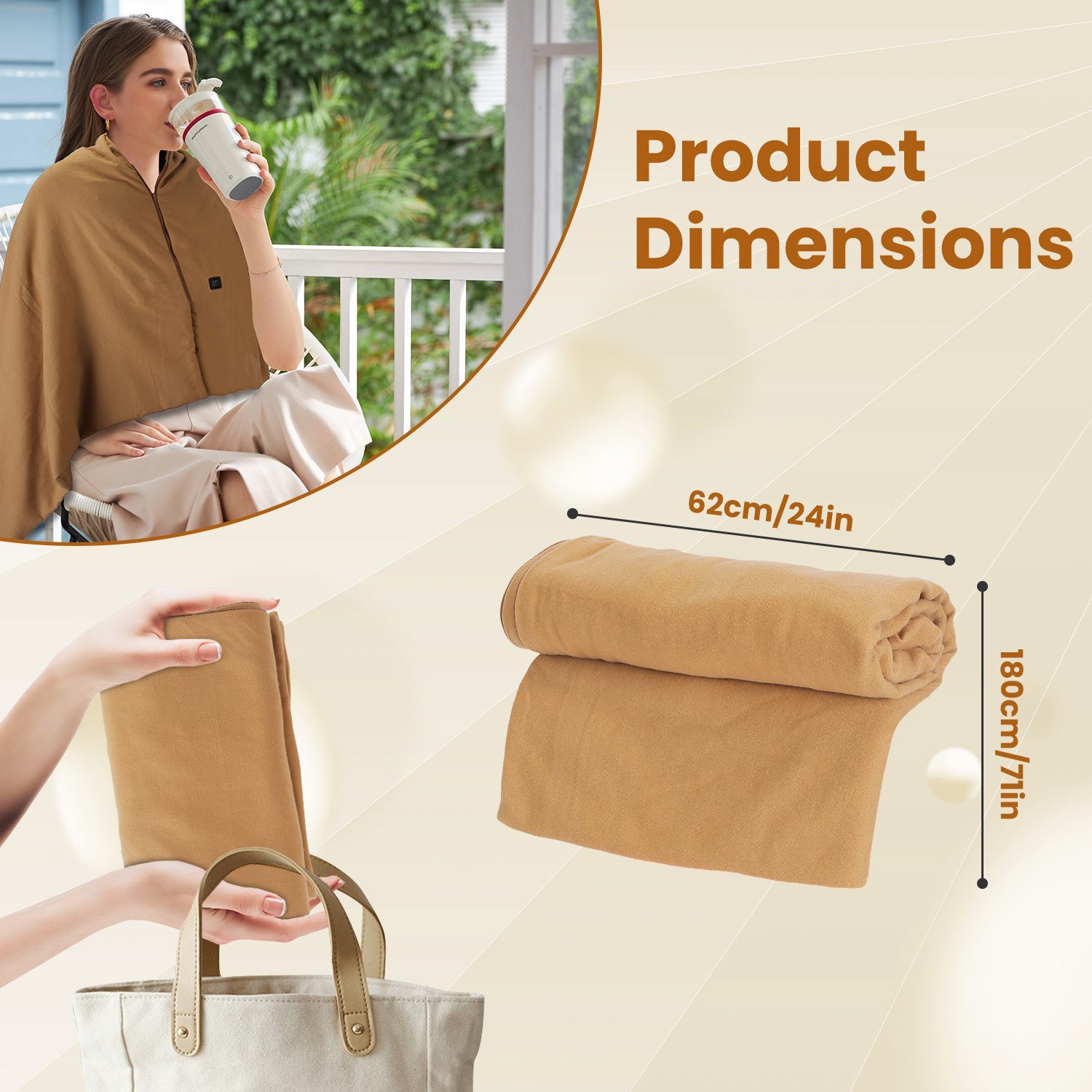 1Pc 79x24In USB Heated Shawl With Teasel Wearable Heating Blanket Electric Throw Wrap Indoor Outdoor With Zipper 3 Heating Levels Machine Washable For Outdoor Home Office - Image 5