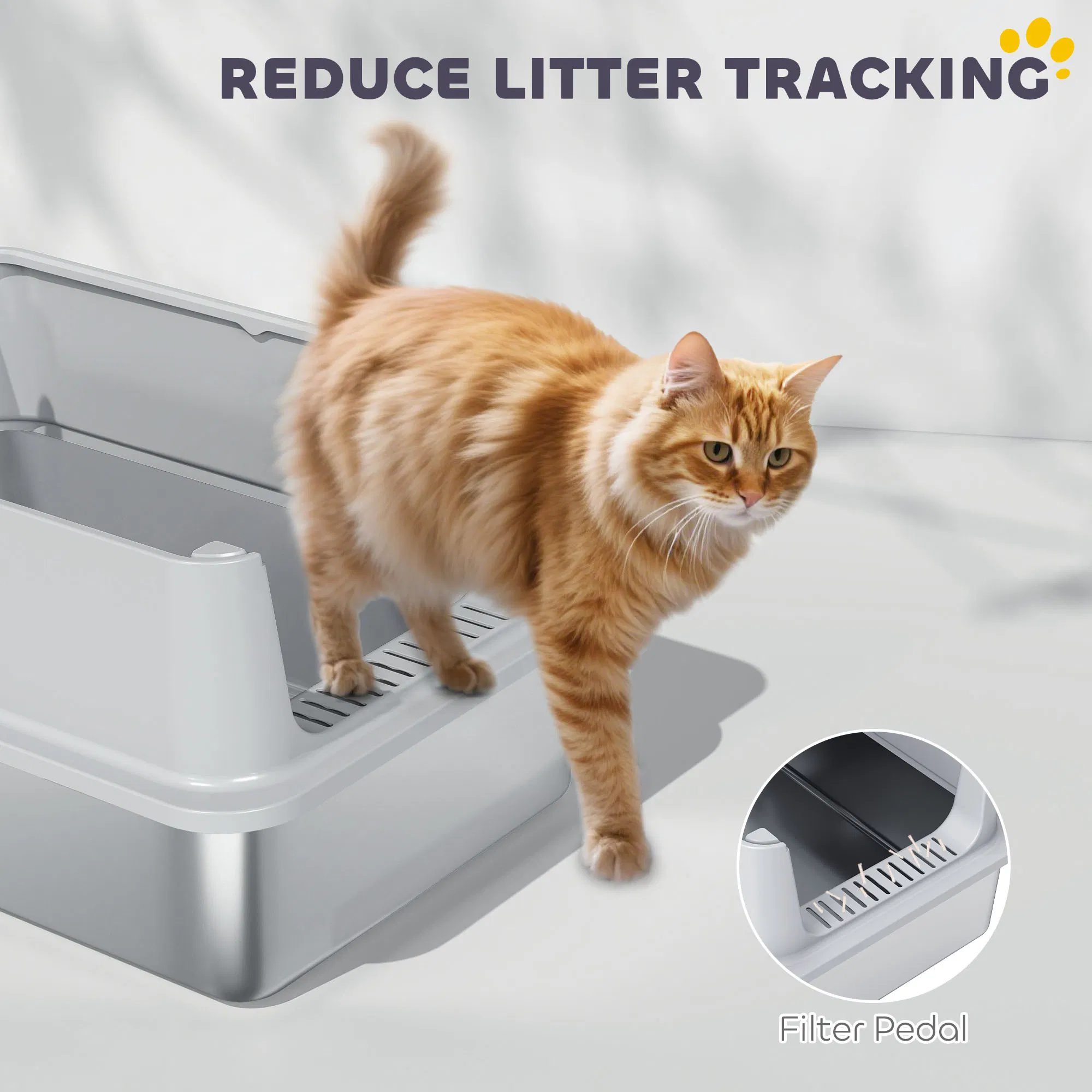 XL Stainless Steel Cat Litter Box for Big and Multiple Cats with High Wall Side, Scoop, Easy Cleaning & Odor Free - Image 5