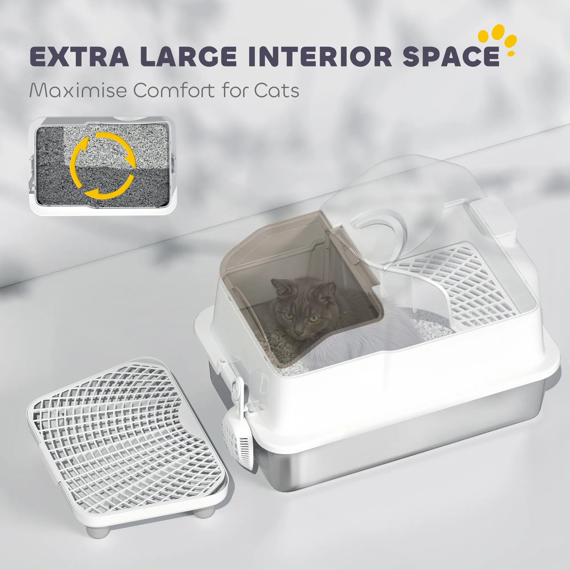Extra Large Stainless Steel Cat Litter Box w/ High Sided, Removable Lid, Mats, Scoop, Odor Free, Non-Sticky, Leakproof - Image 4