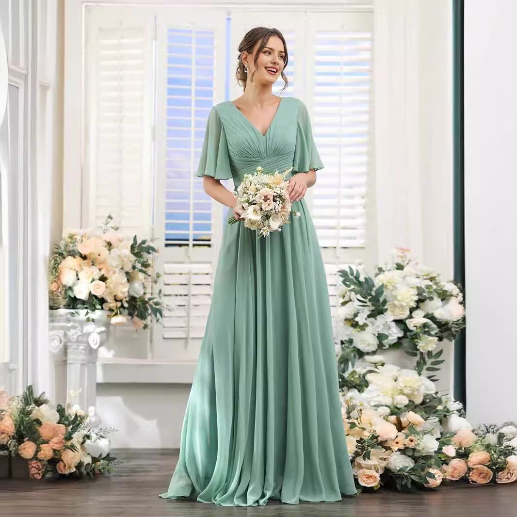 Split Mixed Satin Banquet Evening Long Dress - Image 4