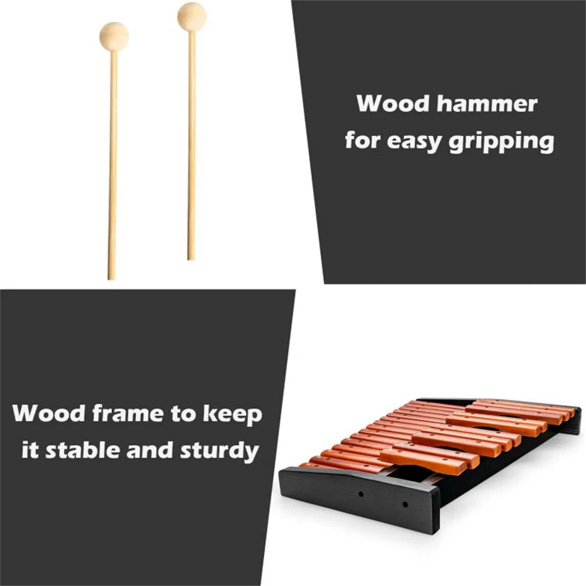 25 Notes Xylophone with 2 Mallets & Carrying Bag, Hardwood Pine Wood Brown Black for Beginners Adults - Image 4