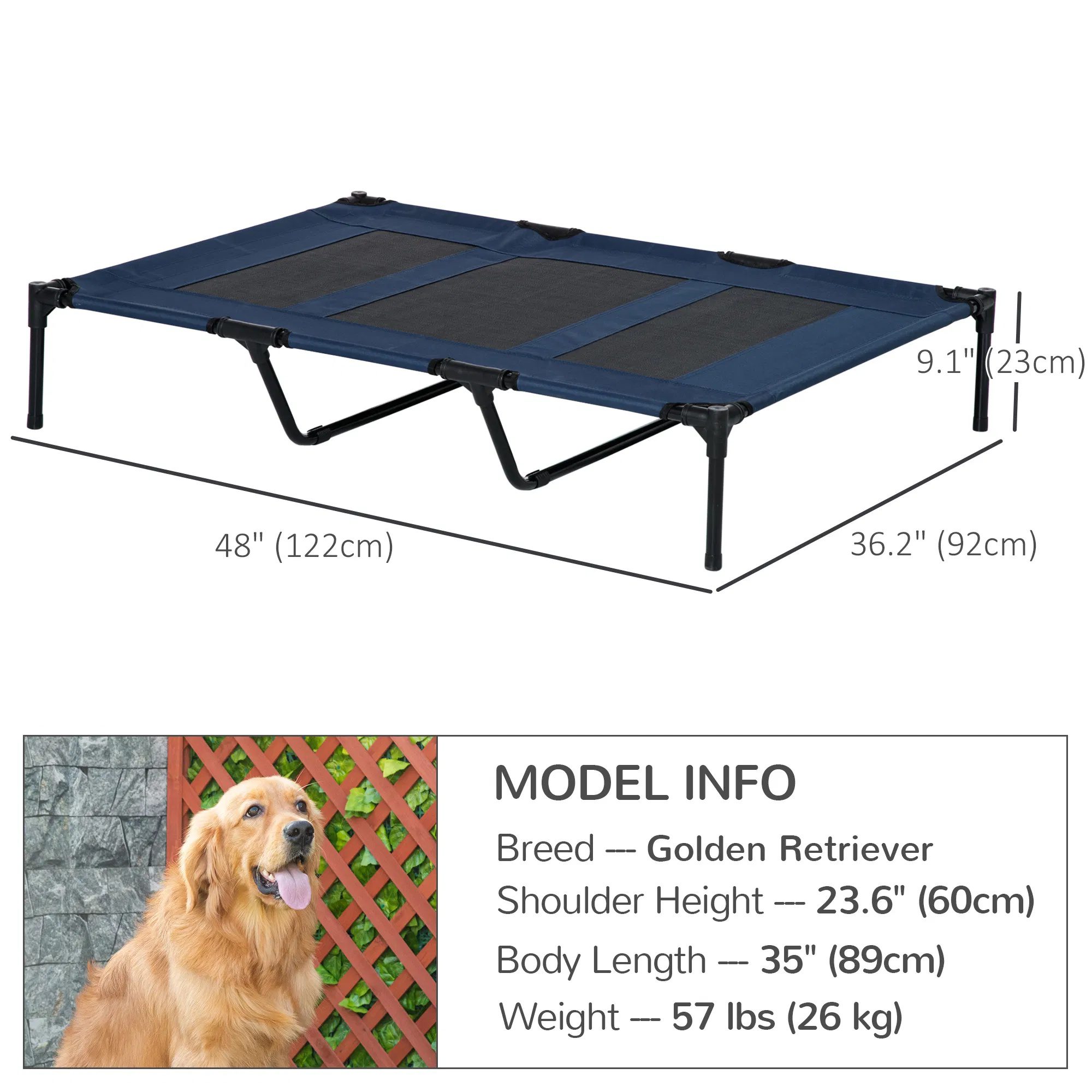 48" X 36" X 9" Elevated Pet Bed with Carrying Bag, Dark Blue - Image 2