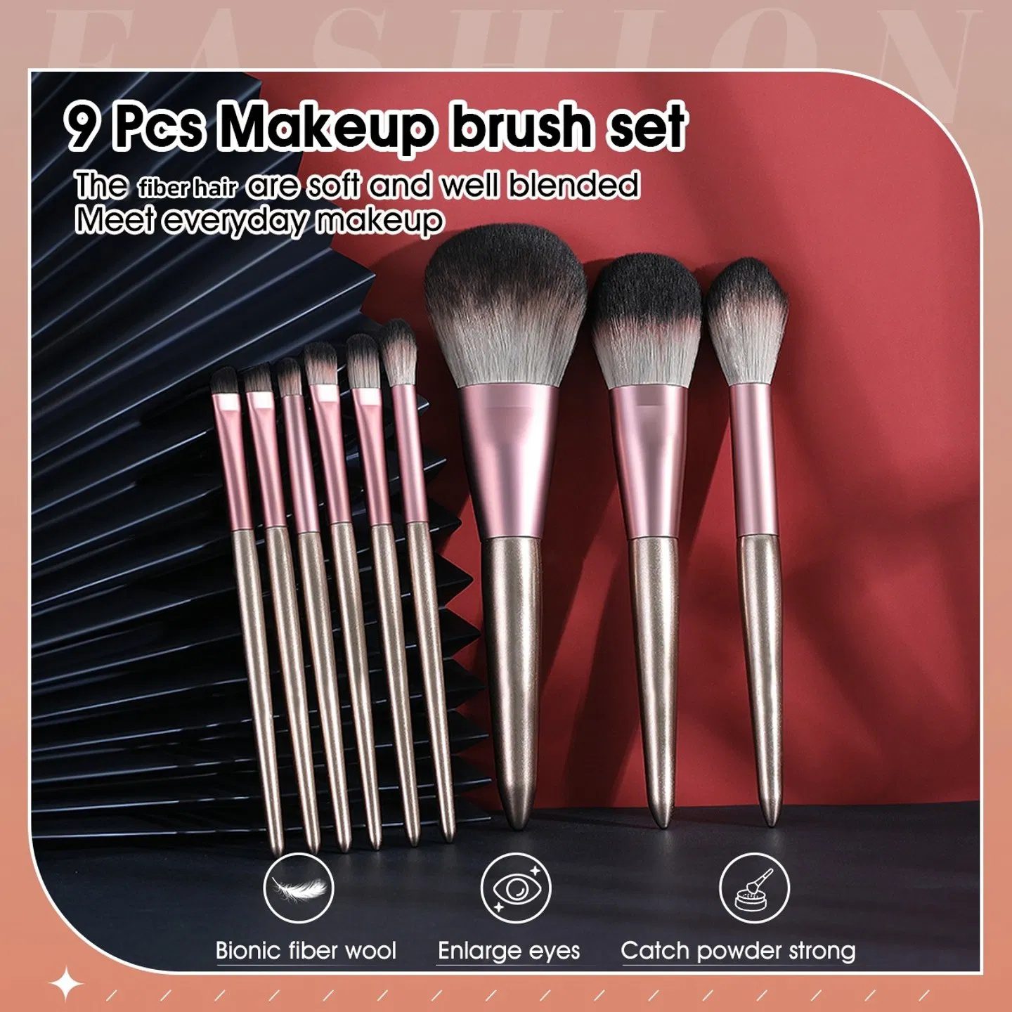 9-piece small pudding makeup brush set, all-in-one face and eye function brush, soft bristles that evenly apply makeup, paired with a printed roll-up case - Image 2