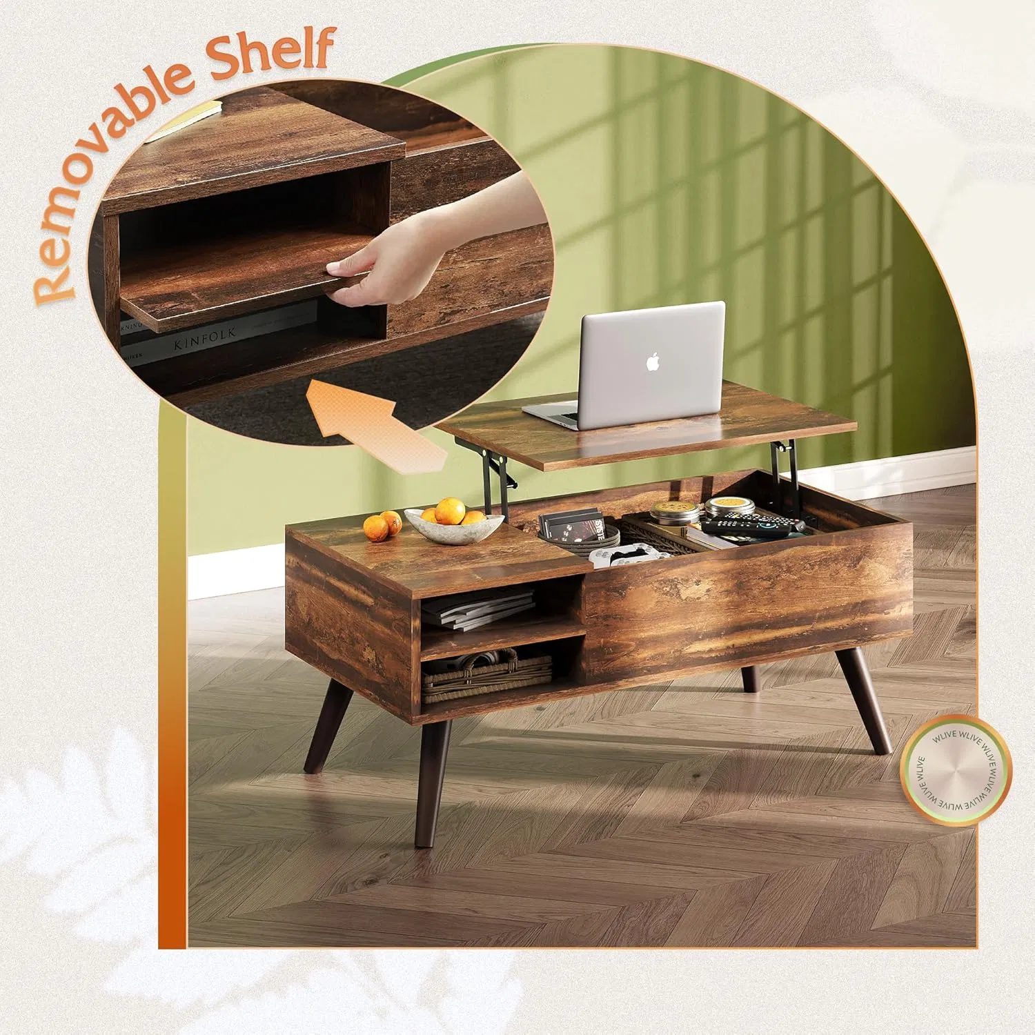 Elevating Coffee Table And Coffee Table with Hidden Compartments on The Tabletop, Dining Table with Open Compartments, Suitable for Living Rooms, Offices, And Apartments - Image 5