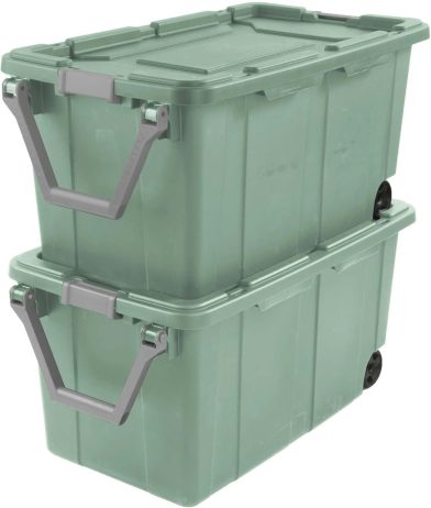 40 Gallon Durable Plastic Storage Tote With Latching Lid And Pull Handle, Green, 2 Pack Shipment From Walmart