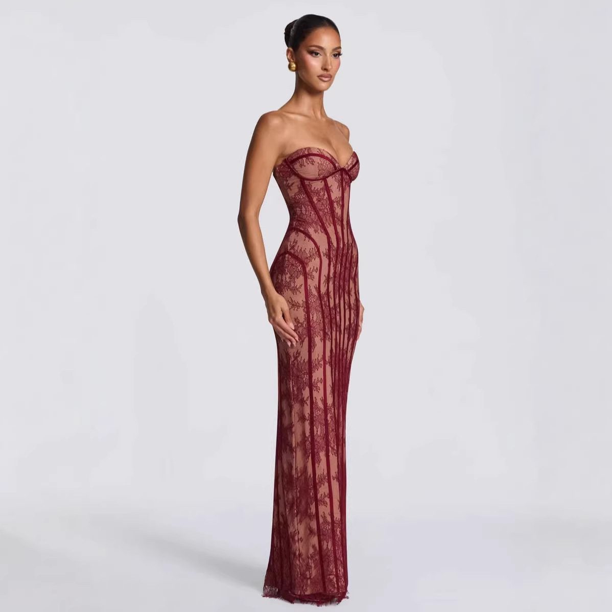 New Celebrity-Style Lace Strapless Fishbone Evening Gown - Image 3