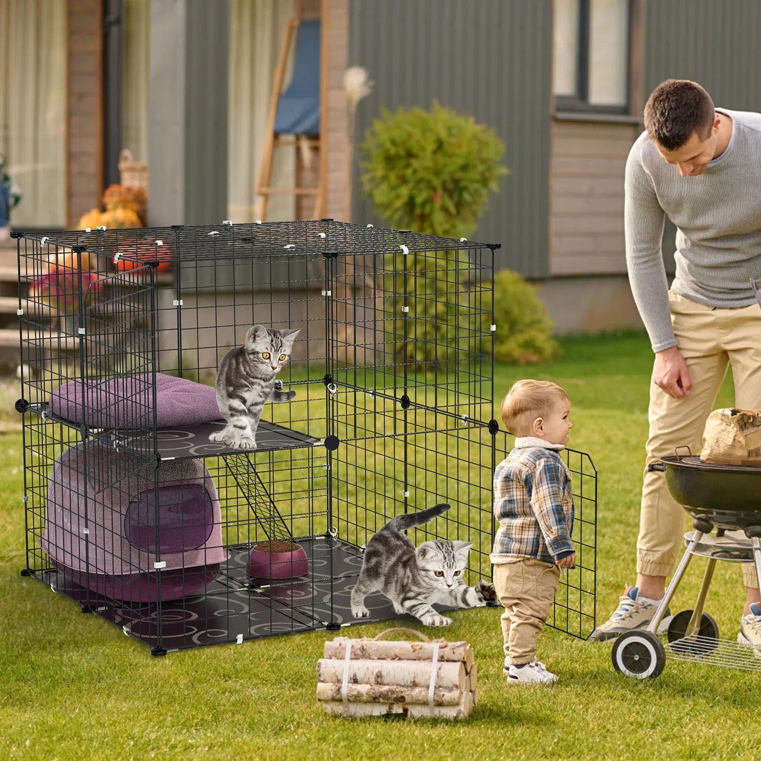 2Tier Cat Cage Playpen Indoor Pet Enclosures Kitten Kennel House Detachable Cat Crate with Climbing Ladder 2 Doors for 1-2 Cats for Ferret Squirrel Small Animals - Image 9
