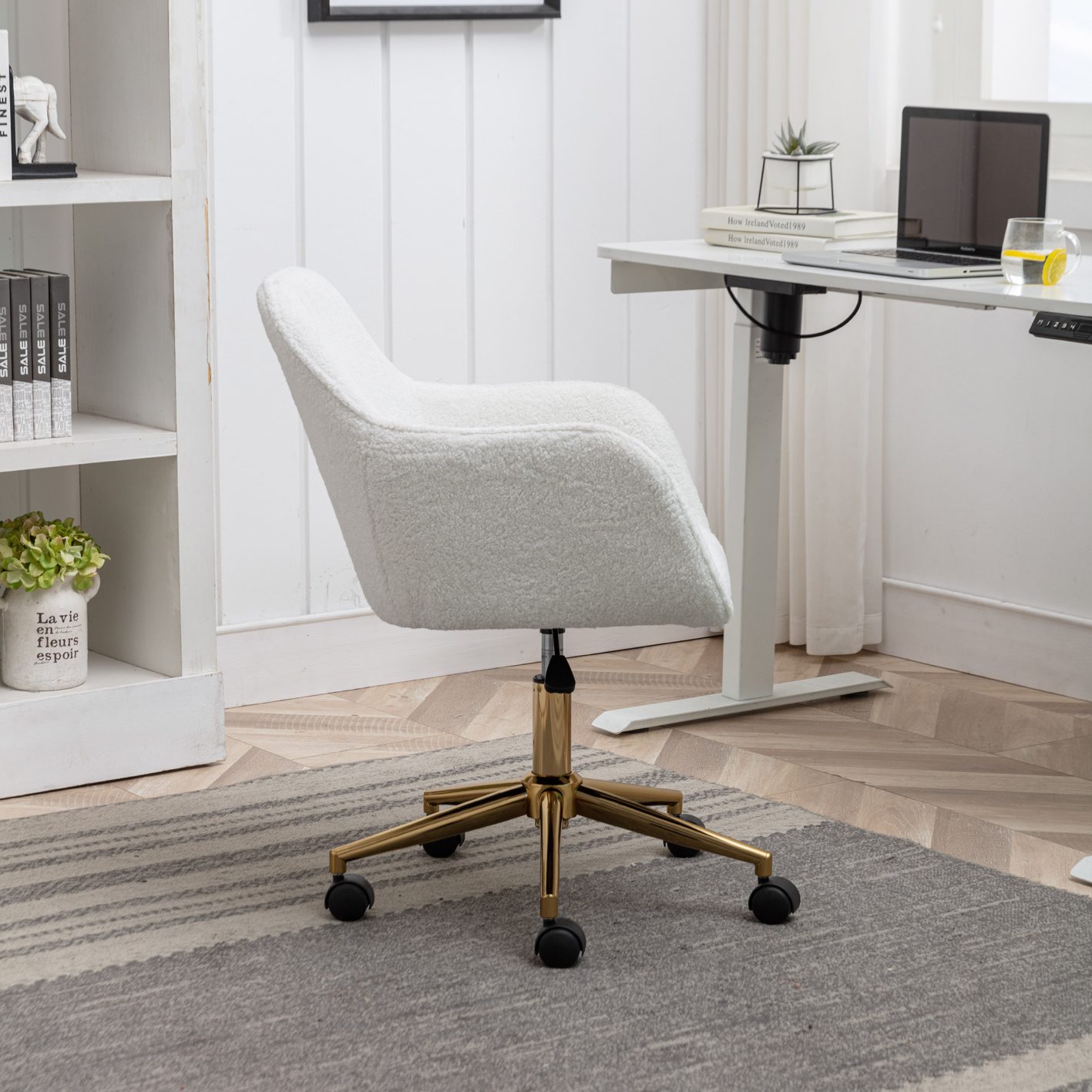 Modern Teddy Fabric Adjustable Height 360 Revolving Home Office Chair With Metal Legs - Image 7