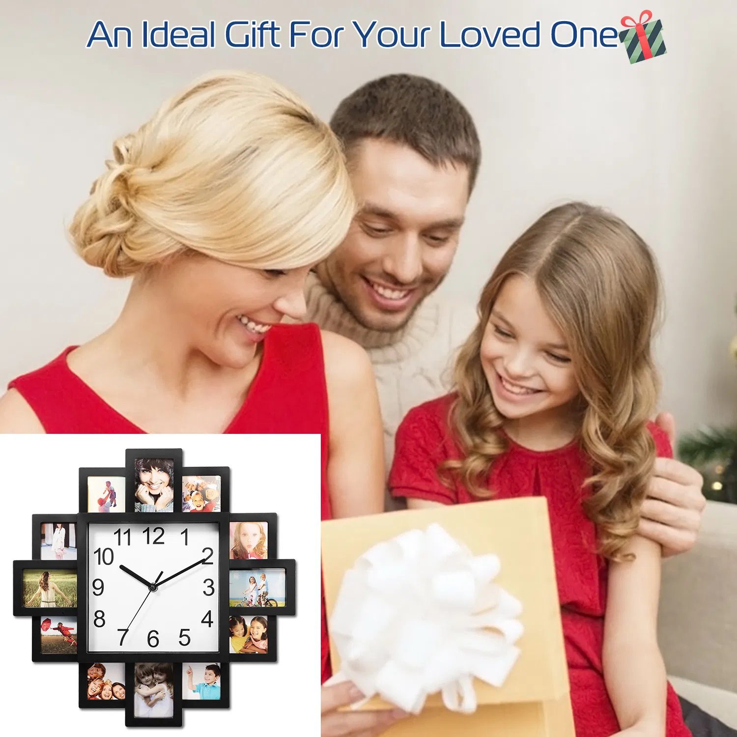 Photo Frame Clock Picture Collage 12-Picture Display Wall Clock Photowall Wall Hanging Home Decor - Image 10