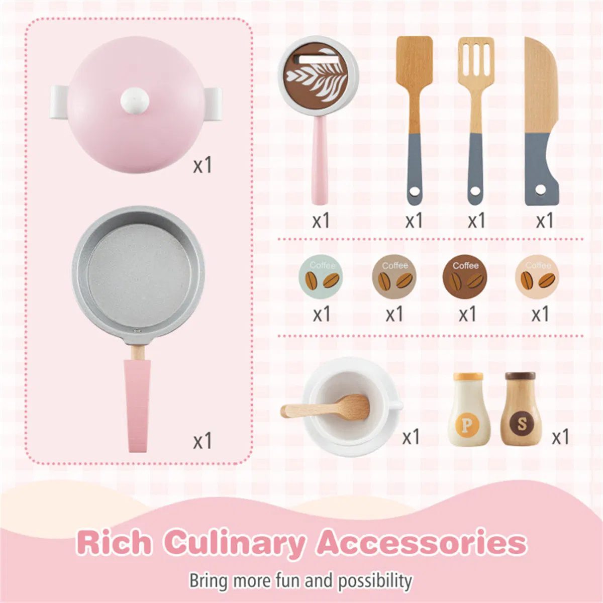 Pink Kids Coffee Kitchen Playset with Microwave Oven Stove for 3+ Years Old - Image 4