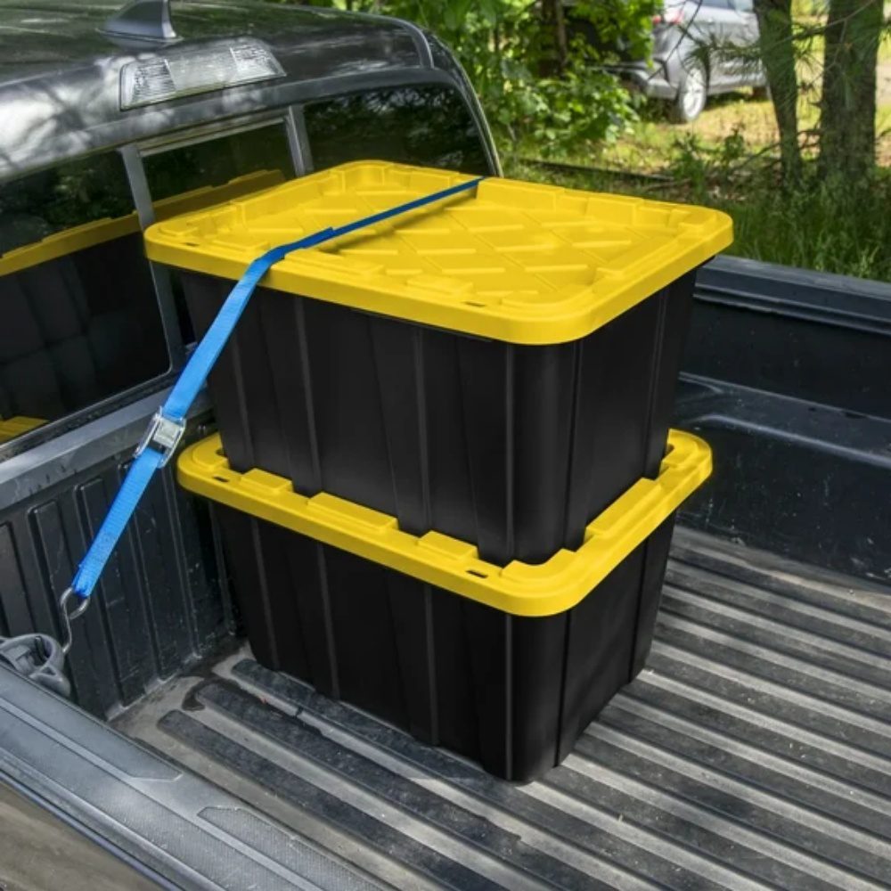 Large Storage Bin, 27 Gallon Durable Plastic Storage Tote With Snap-On Lid, Black And Yellow, 6 Pack Shipment From Walmart - Image 4