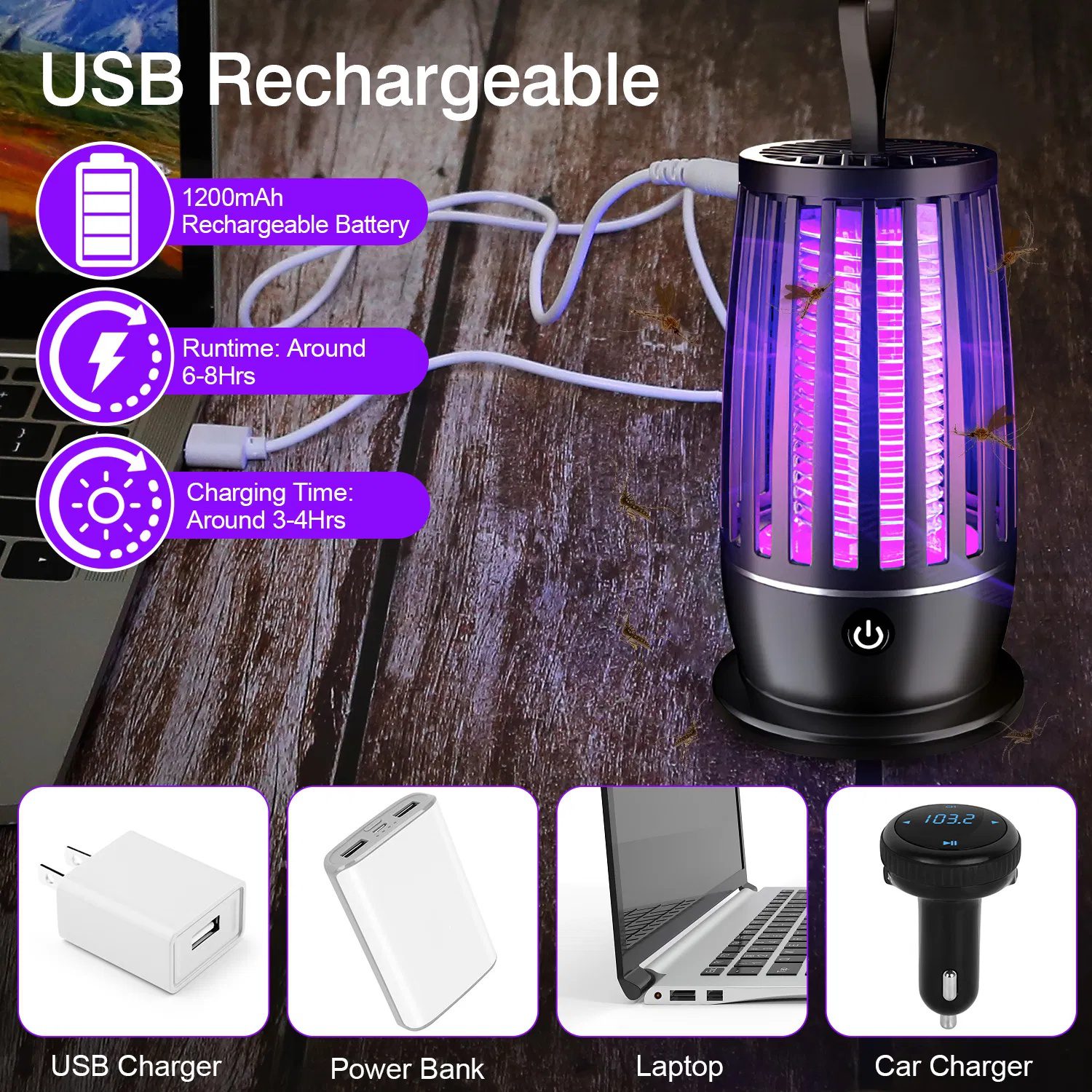 Rechargeable Mosquito Killer Lamp Bug Zapper with Night Light Strap Mosquito Catcher with Max 1615Square Feet Range UV Light for Indoor Outdoor - Image 2