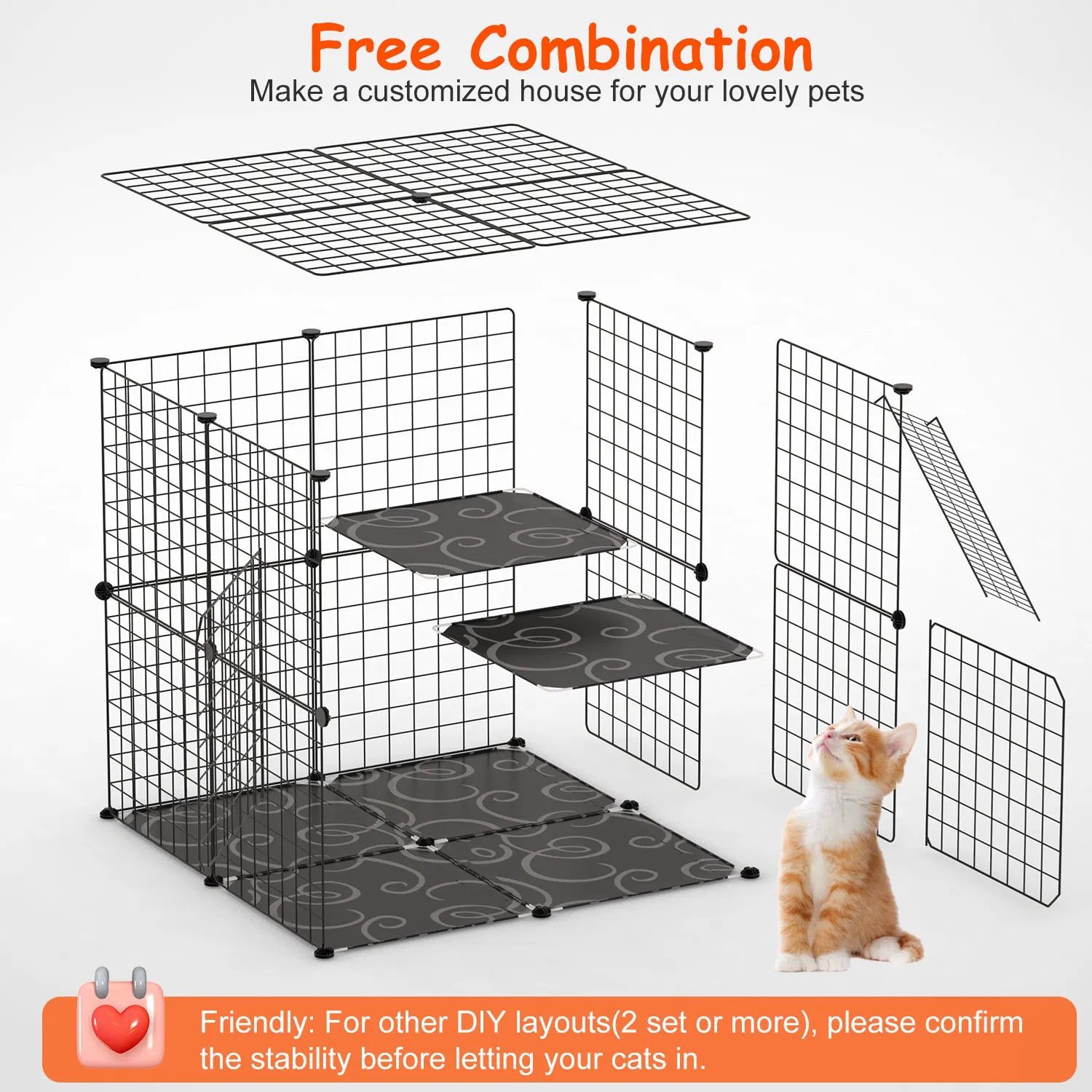 2Tier Cat Cage Playpen Indoor Pet Enclosures Kitten Kennel House Detachable Cat Crate with Climbing Ladder 2 Doors for 1-2 Cats for Ferret Squirrel Small Animals - Image 8