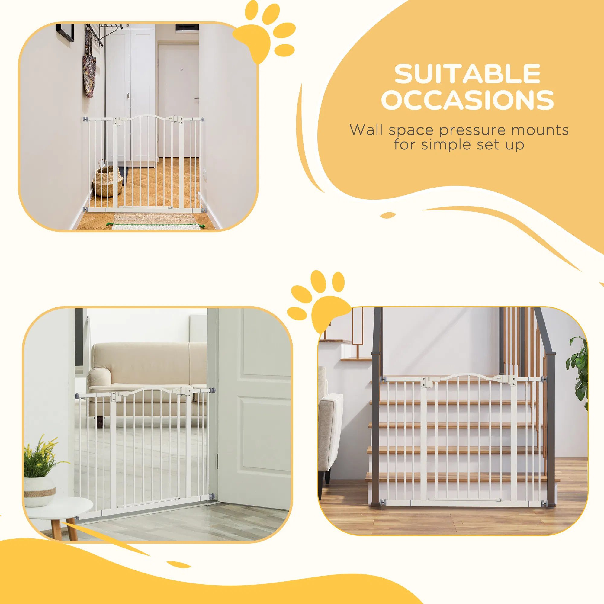 Extra Tall Dog Gate with Door, Pressure Fit, Auto Close, Double Locking for Doorways Hallways Stairs, 29"-39", White - Image 5