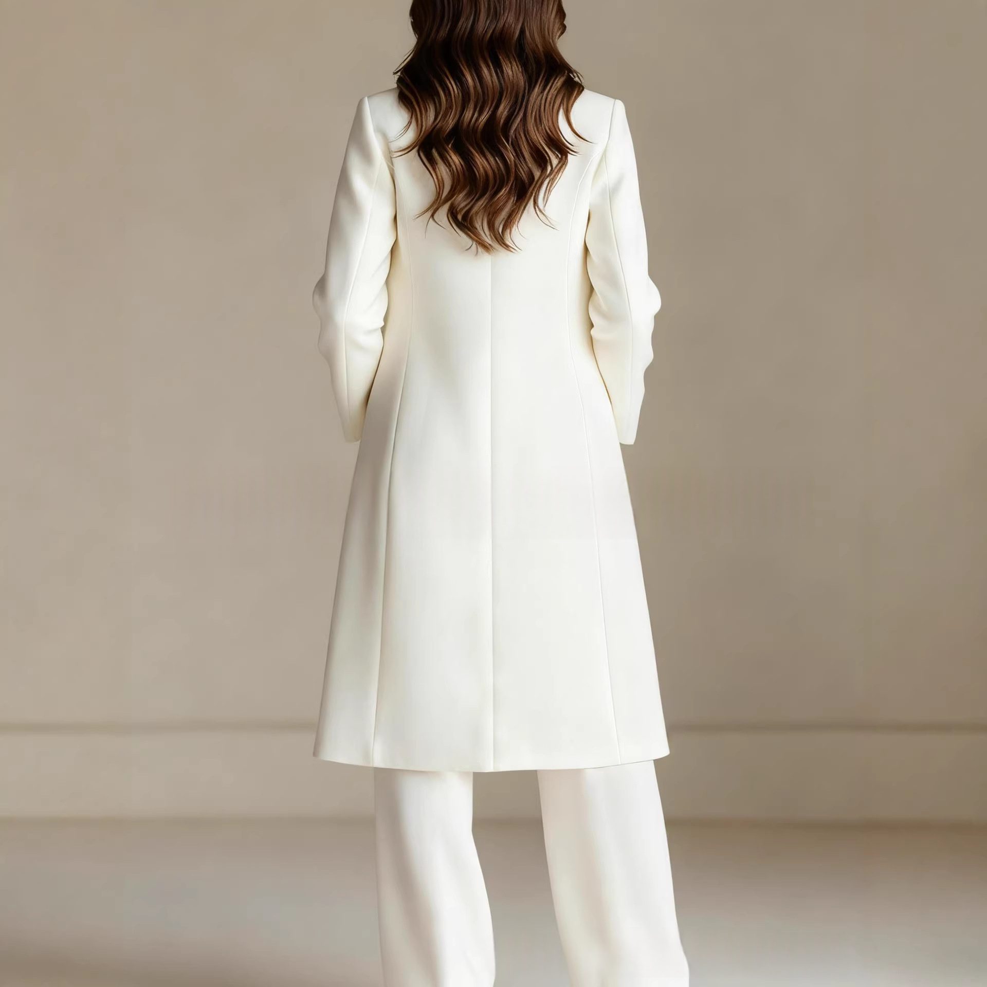 Solid-color Chic And Elegant Trench Coat And Suit Pants Three-piece Set - Image 3