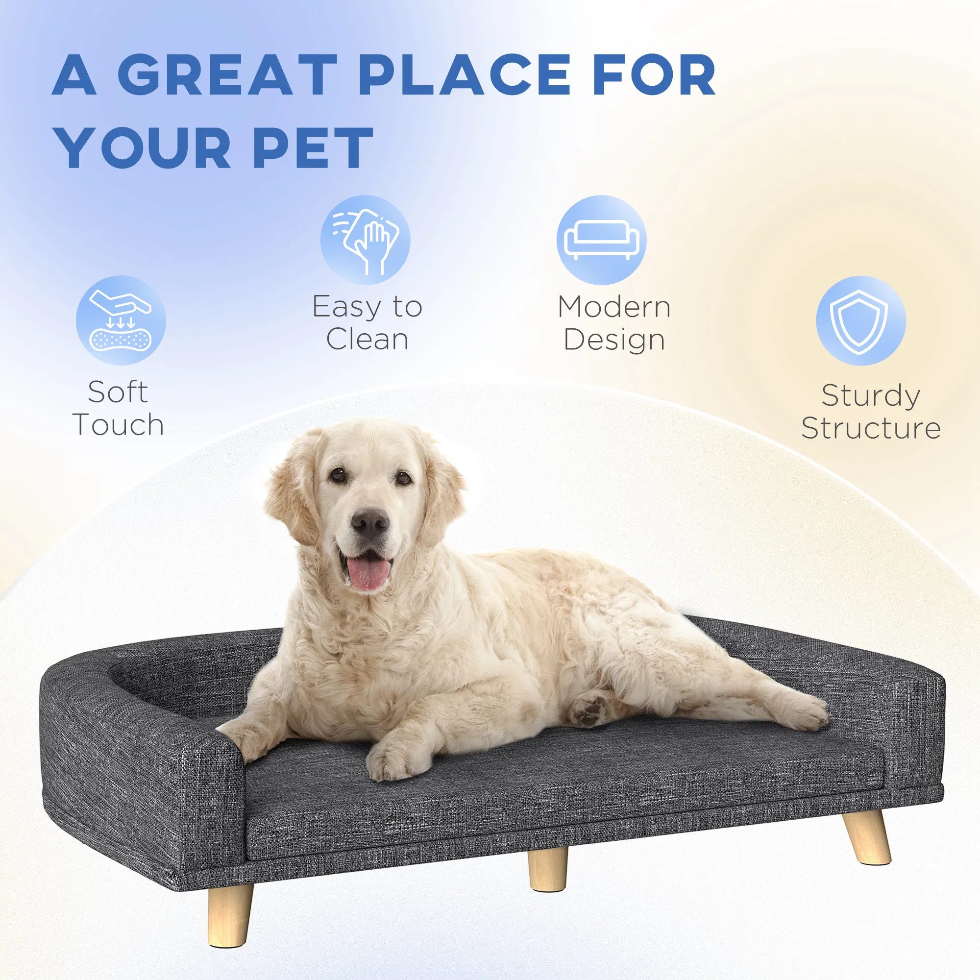 Dog Sofa for Large Dogs with Washable Cover, Anti-slip Foot Pads, Dark Grey - Image 6