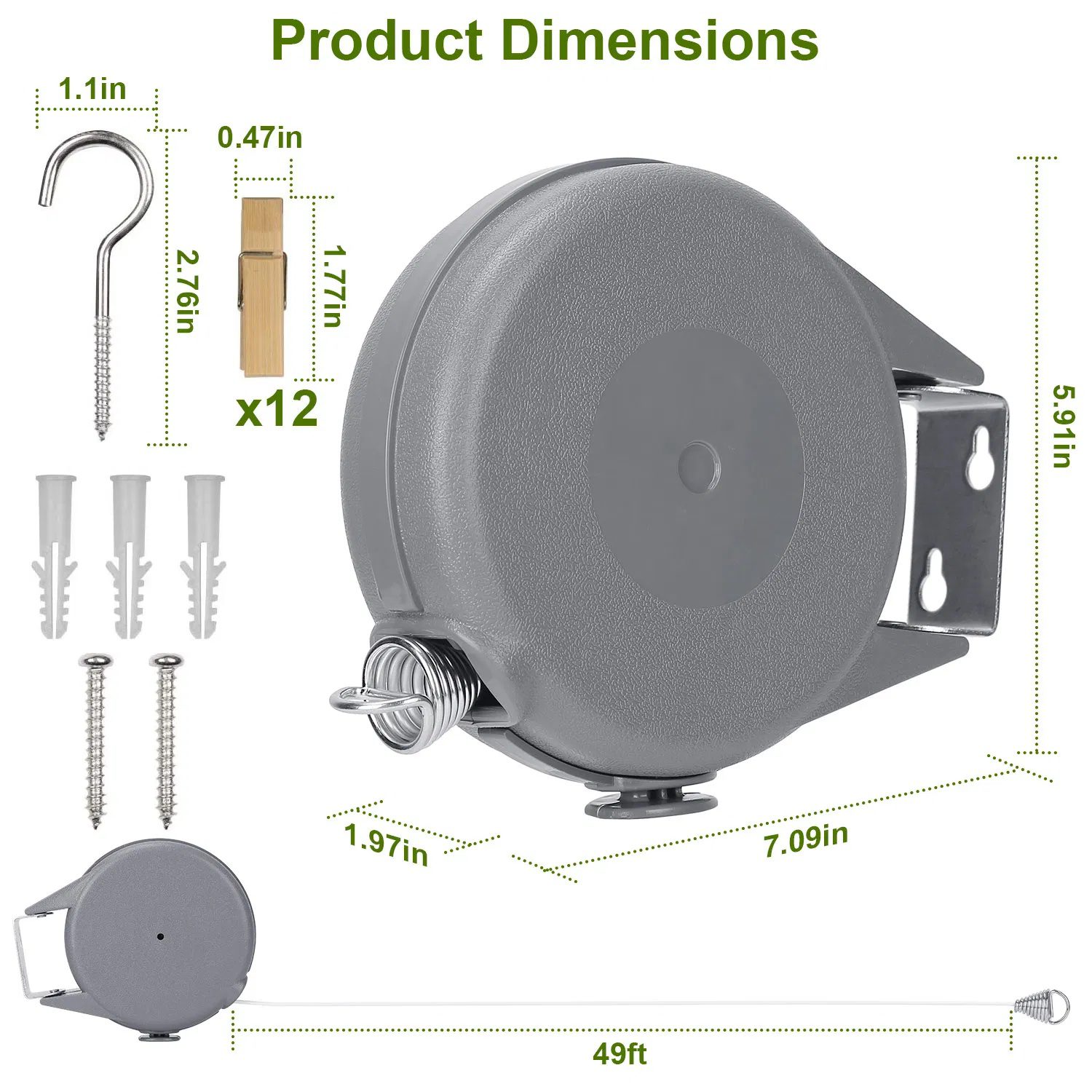 Retractable Clothesline Outdoor 49FT PVC Automatic Washing Dryer Cord Easy Hanging Rope - Image 4