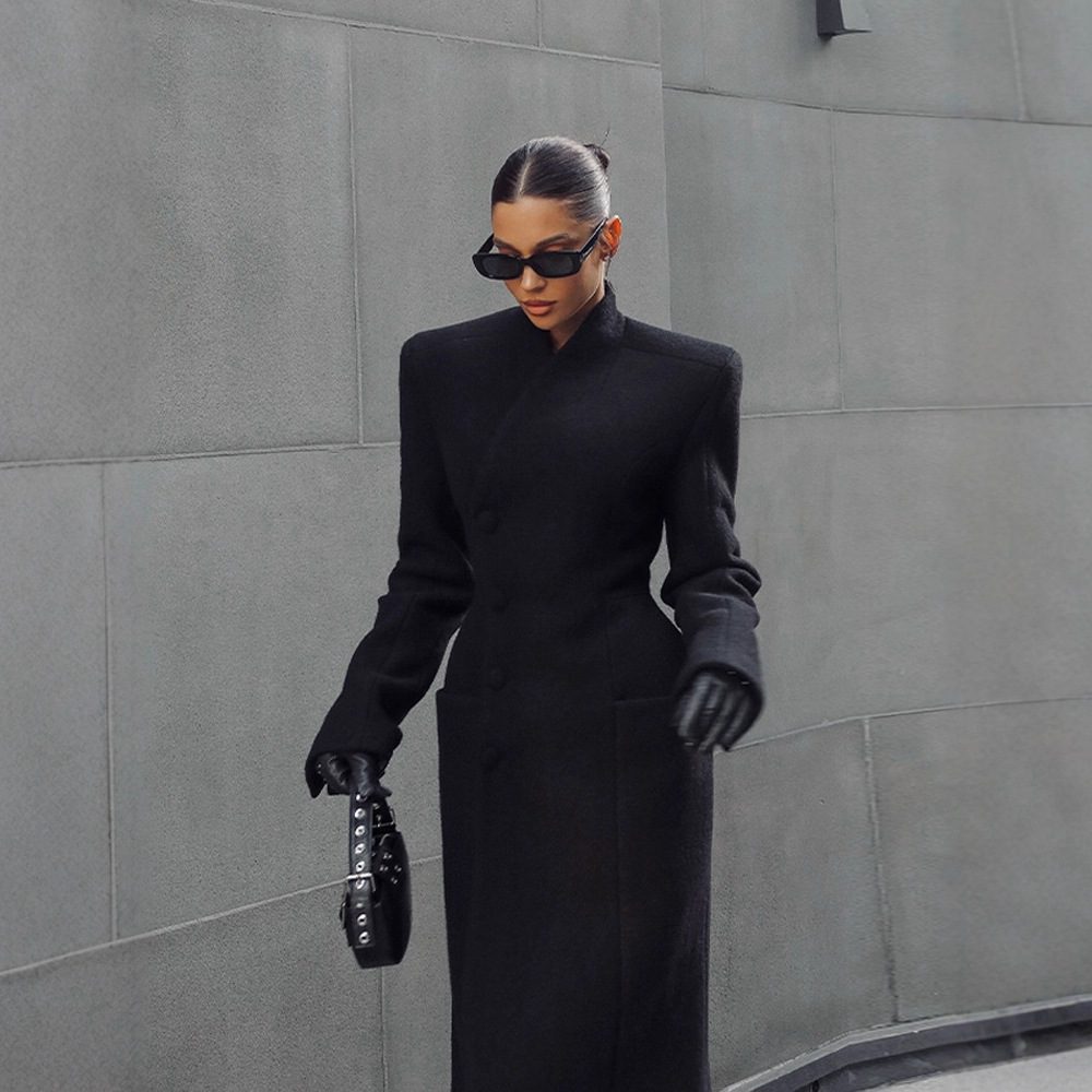 Temperament Shoulder-padded Waist-cinching Long Wool Coat For Women - Image 2