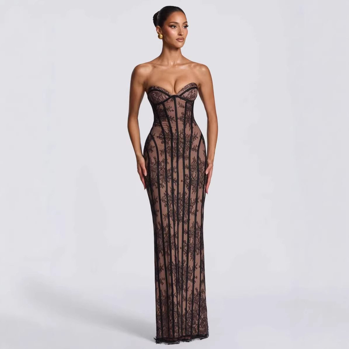 New Celebrity-Style Lace Strapless Fishbone Evening Gown - Image 2