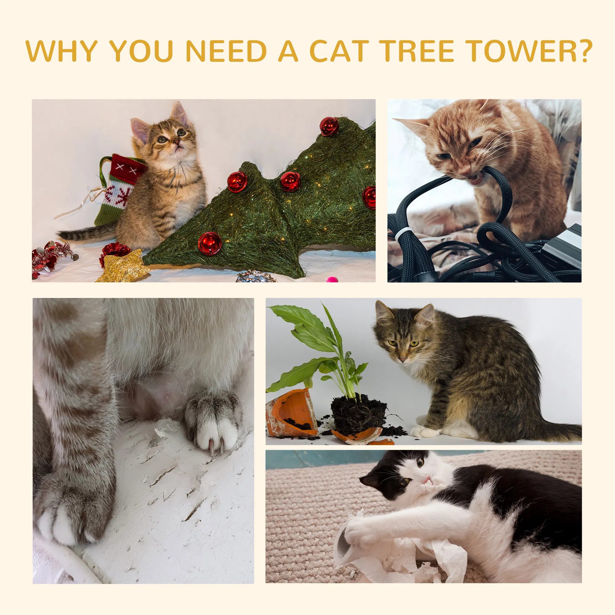 100" Floor To Ceiling Cat Tree w/ 3 Perches Activity Center for Kittens Cat Tower Furniture, Grey - Image 6