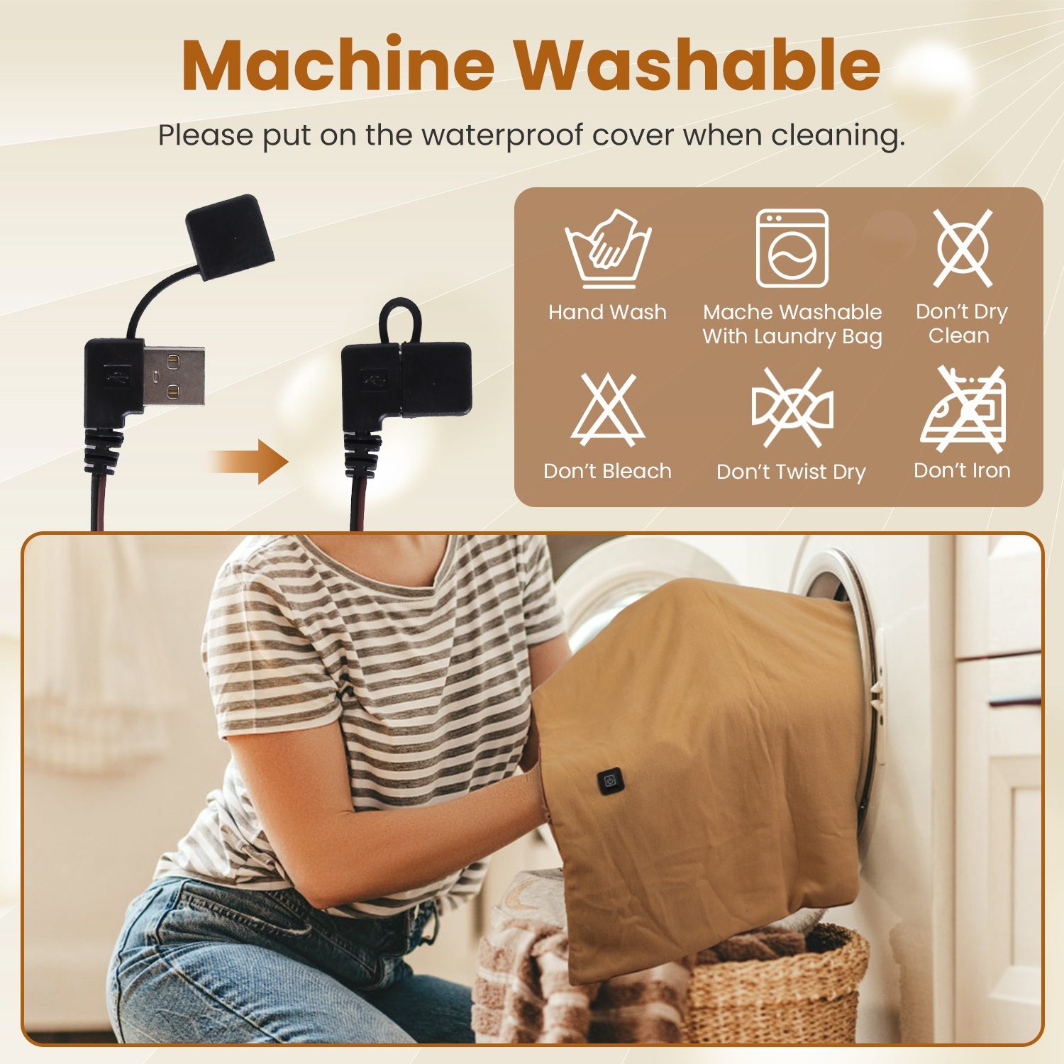 1Pc 79x24In USB Heated Shawl With Teasel Wearable Heating Blanket Electric Throw Wrap Indoor Outdoor With Zipper 3 Heating Levels Machine Washable For Outdoor Home Office - Image 2