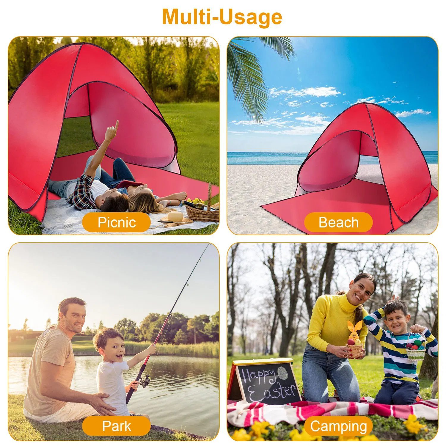 Pop Up Beach Tent Sun Shade Shelter Anti-UV Automatic Waterproof Tent Canopy for 2/3 Man w/ Net Window Storage Bag for Outdoor Beach Camping Fishing Park Lake - Image 6