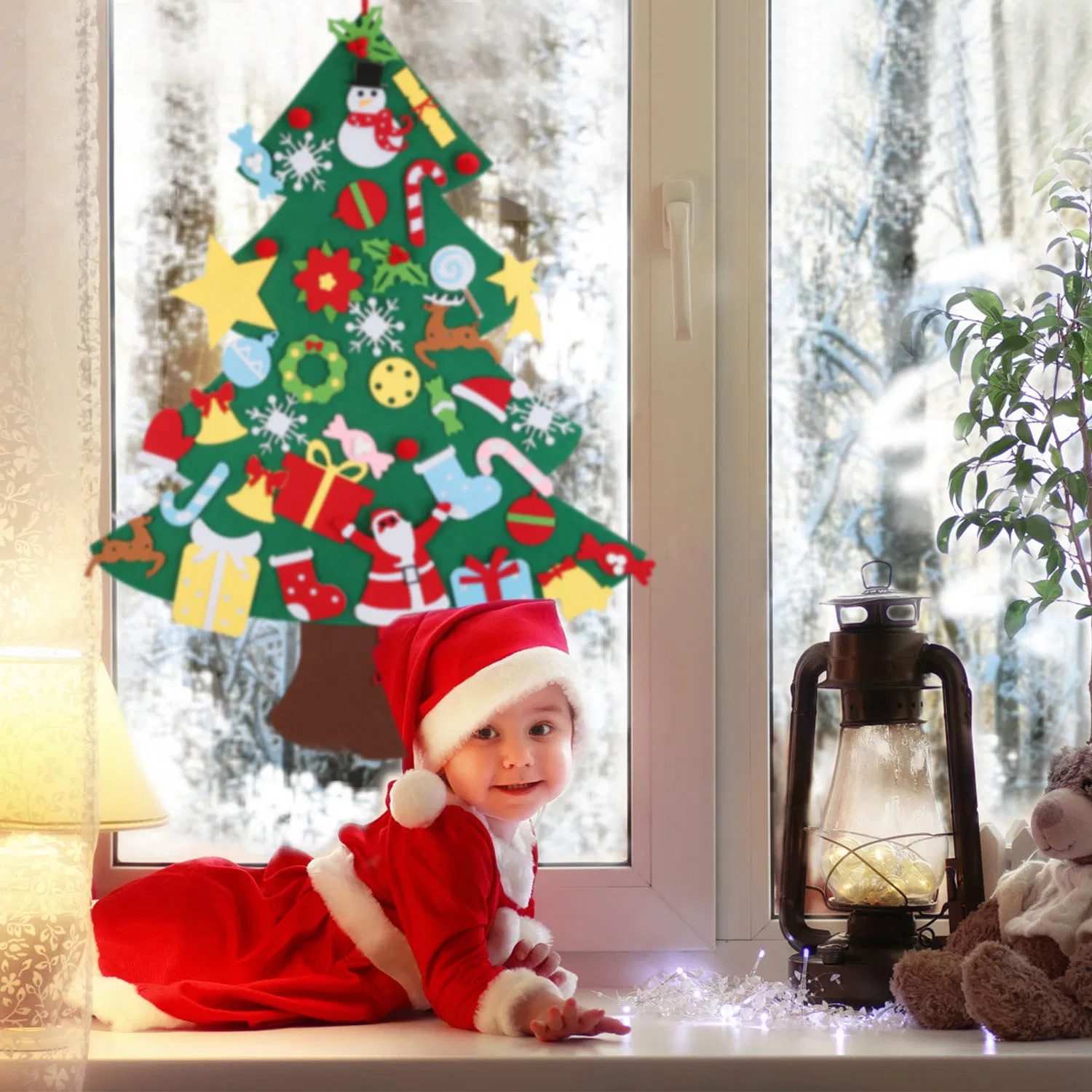 DIY Felt Christmas Tree 41Pcs Detachable Ornaments for Kids Toddler Wall Hanging Christmas Decoration Xmas Gift - Image 4