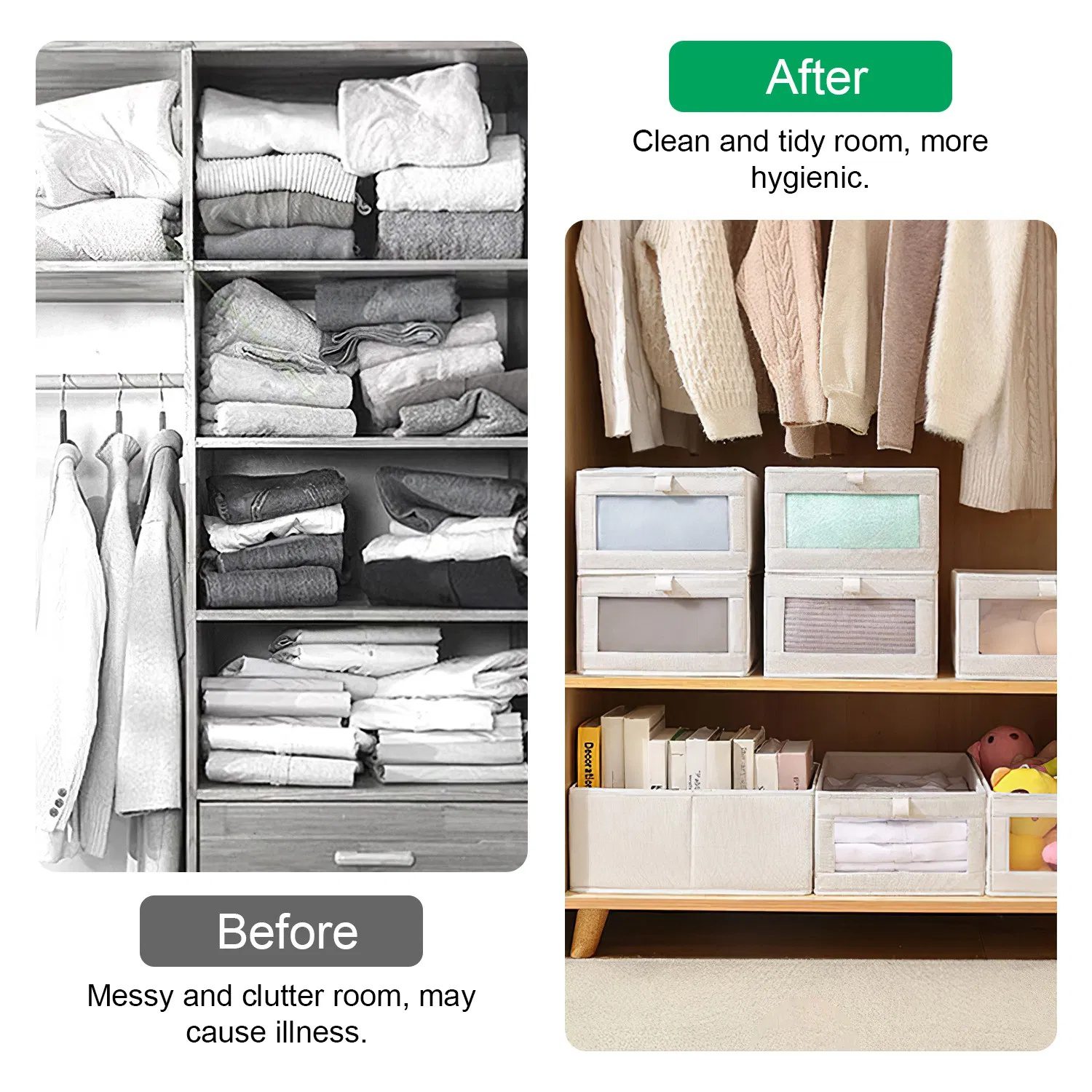 4Pcs Foldable Closet Storage Bins with Clear Window, Washable Linen Fabric Storage Baskets for Clothes Organization - Image 5