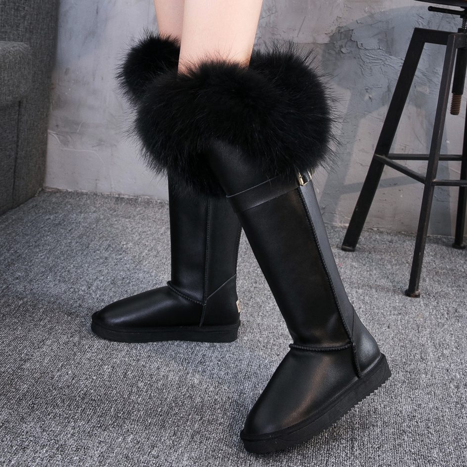 Leather Hair Knee High Boots For Women - Image 6