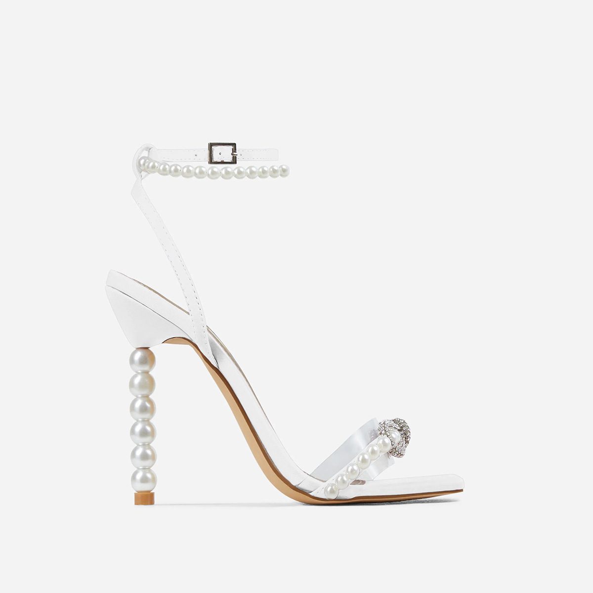 Square Toe Stiletto Heel Heels Rhinestone Bow Pearl Strap European And American Large Size Women's Shoes - Image 6
