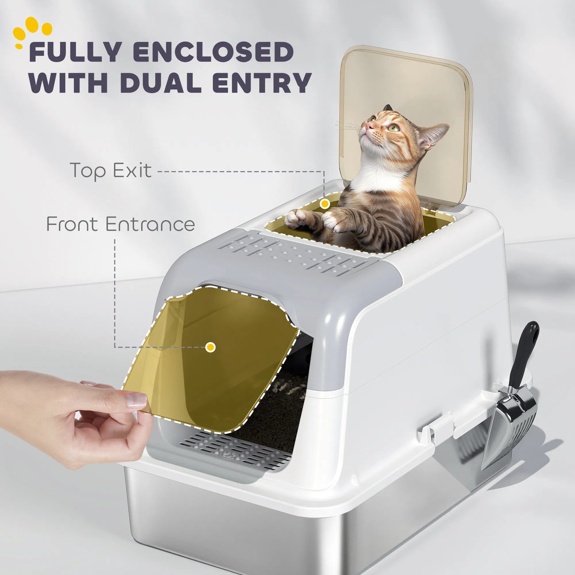 Extra Large Stainless Steel Litter Box, Enclosed Kitty Litter Box for Big Cats with Scoop, Deodorizer Bag - Image 4