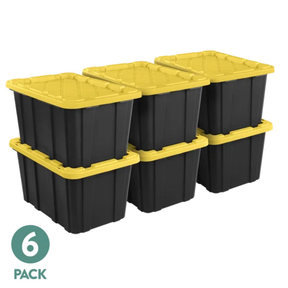 Large Storage Bin, 27 Gallon Durable Plastic Storage Tote With Snap-On Lid, Black And Yellow, 6 Pack Shipment From Walmart - Image 3