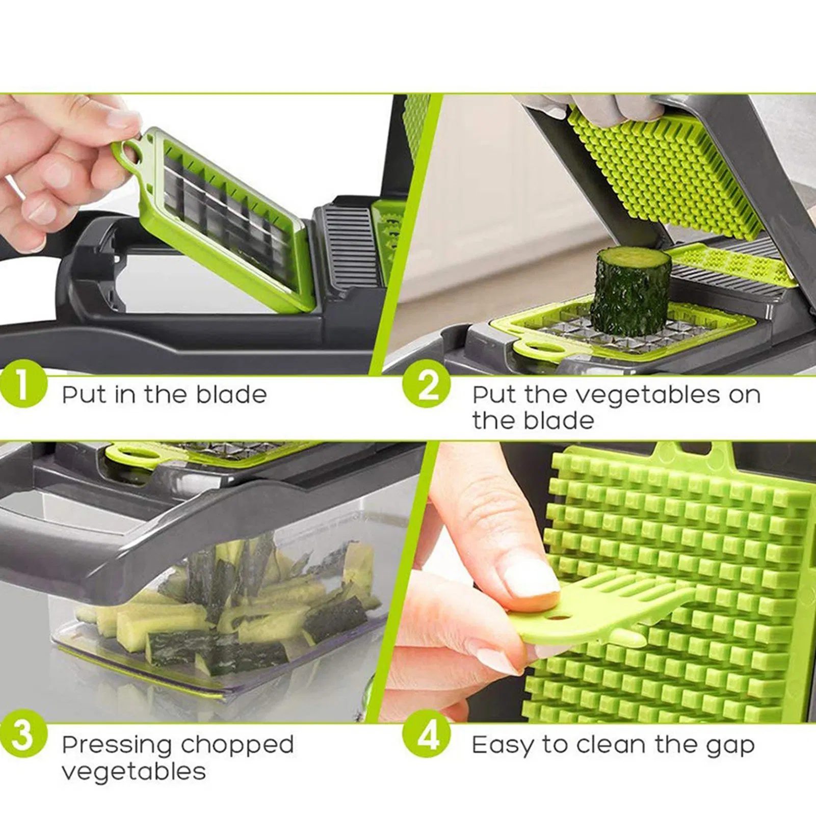 Vegetable Chopper Dicer with Container | Cheese Grater Mandoline Slicer Cabbage Shredder French Fry Cutter Stainless Steel for Veggie Onion Potato Fruit Food, Manual Hand Cooking Gadget for Kitchen - Image 7